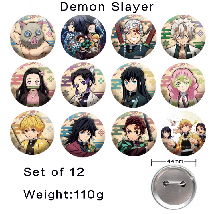 Demon Slayer Kimets Anime tinplate laser iron badge badge badge 44mm  a set of 12