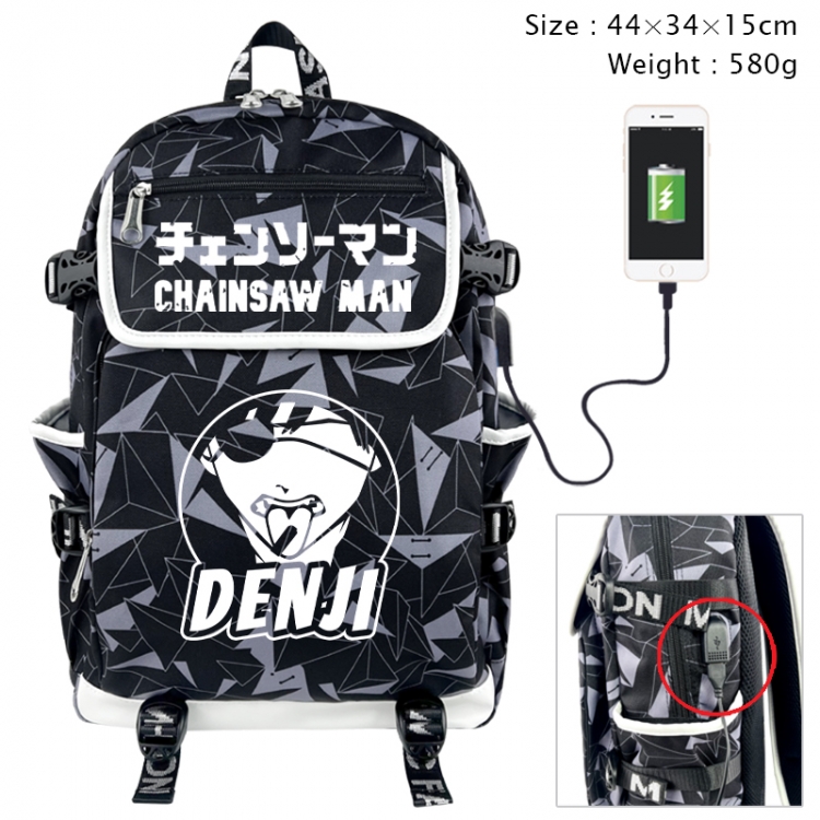 Chainsaw man Anime gray dual data cable backpack and backpack 44X34X15cm 580g