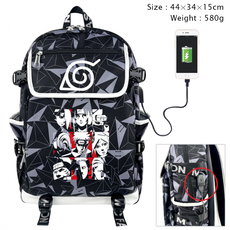 Naruto Anime gray dual data cable backpack and backpack 44X34X15cm 580g
