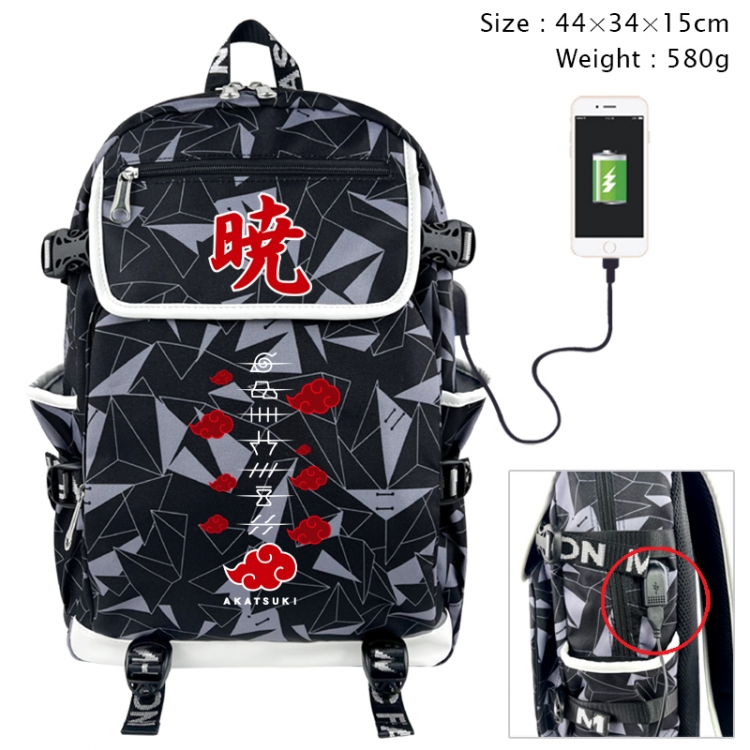 Naruto Anime gray dual data cable backpack and backpack 44X34X15cm 580g