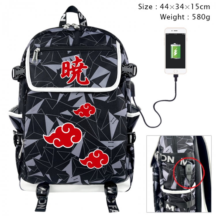 Naruto Anime gray dual data cable backpack and backpack 44X34X15cm 580g