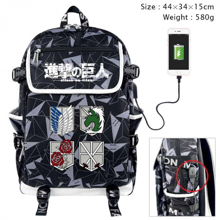 Shingeki no Kyojin Anime gray dual data cable backpack and backpack 44X34X15cm 580g