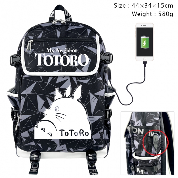 TOTORO Anime gray dual data cable backpack and backpack 44X34X15cm 580g