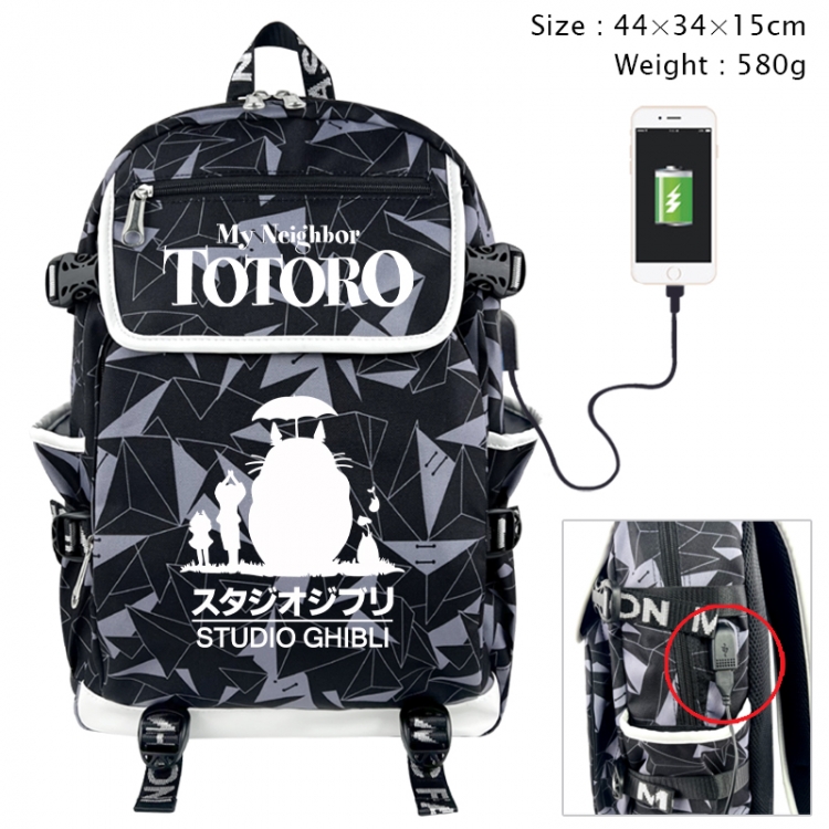 TOTORO Anime gray dual data cable backpack and backpack 44X34X15cm 580g