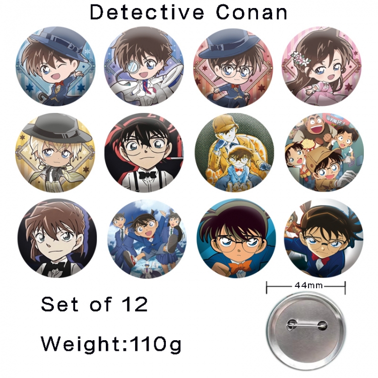 Detective conan Anime tinplate laser iron badge badge badge 44mm  a set of 12