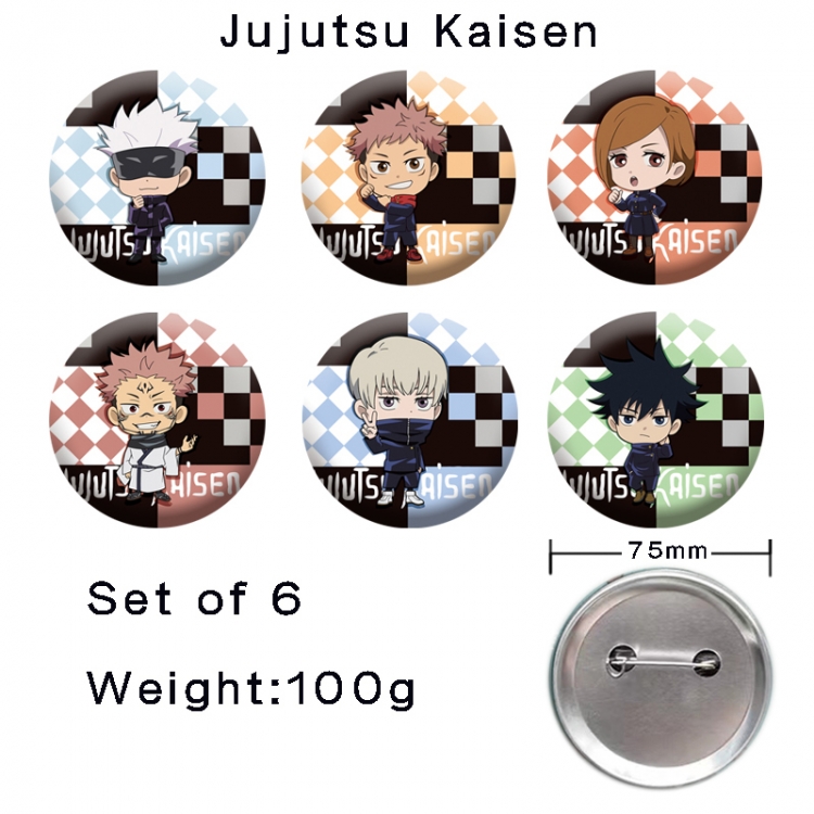 Jujutsu Kaisen Anime tinplate laser iron badge badge badge 75mm  a set of 6