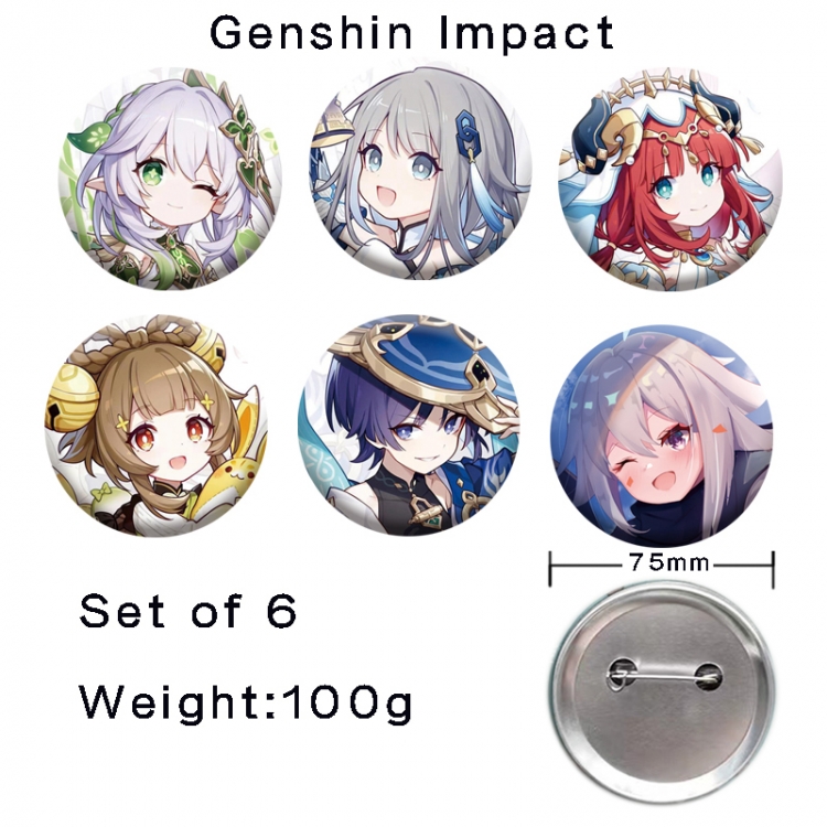 Genshin Impact Anime tinplate laser iron badge badge badge 75mm  a set of 6
