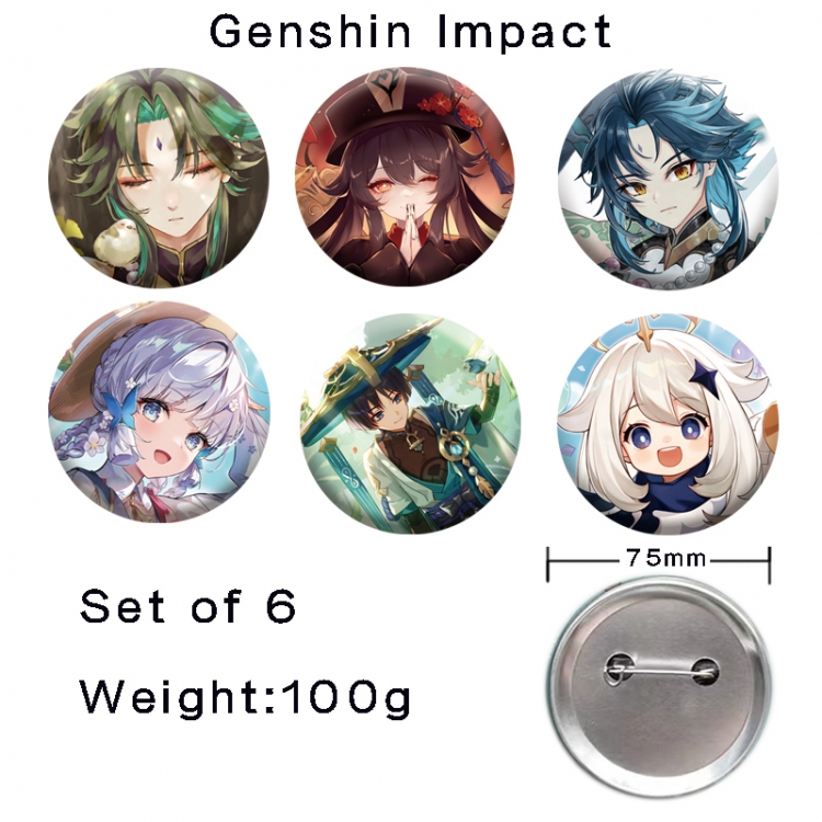 Genshin Impact Anime tinplate laser iron badge badge badge 75mm  a set of 6
