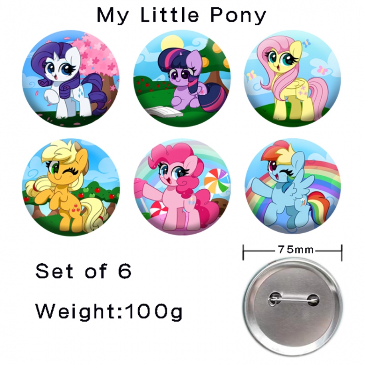 My Little Pony Anime tinplate laser iron badge badge badge 75mm  a set of 6