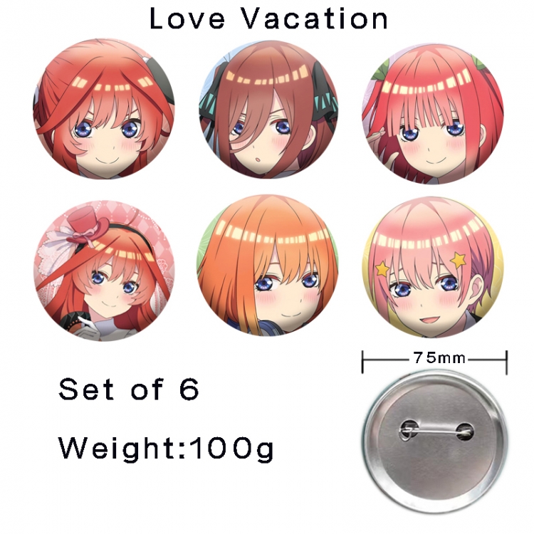 The Quintessential Qunintupiets Anime tinplate laser iron badge badge badge 75mm  a set of 6