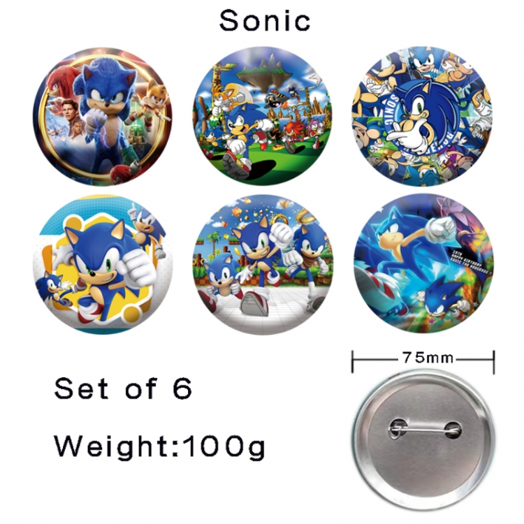 Sonic The Hedgehog Anime tinplate laser iron badge badge badge 75mm  a set of 6