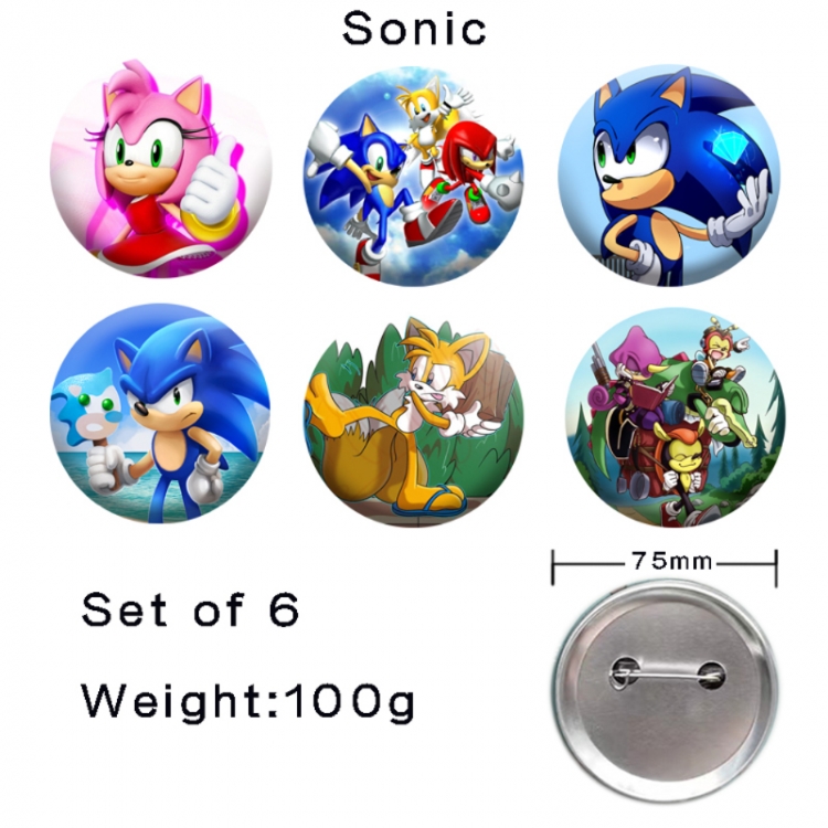 Sonic The Hedgehog Anime tinplate laser iron badge badge badge 75mm  a set of 6