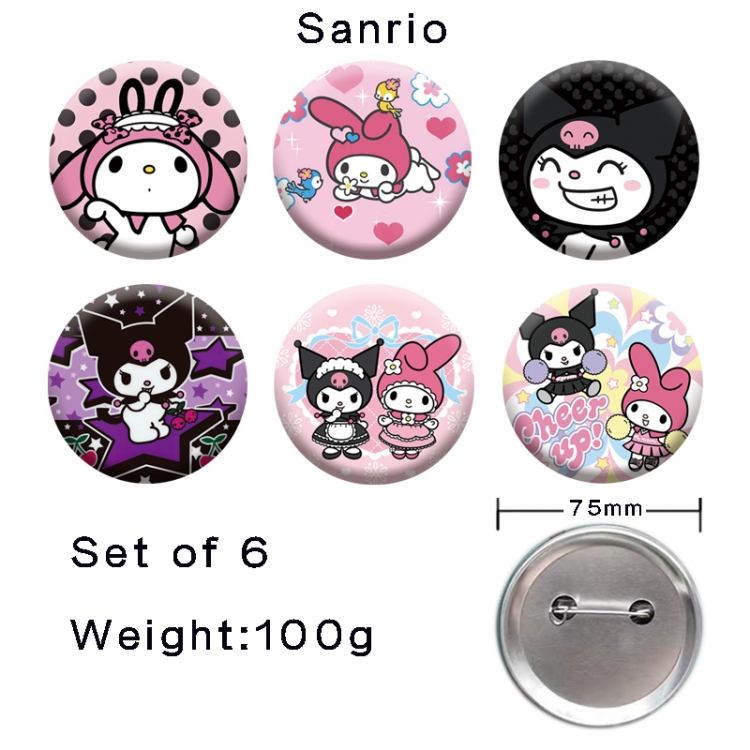 sanrio Anime tinplate laser iron badge badge badge 75mm  a set of 6