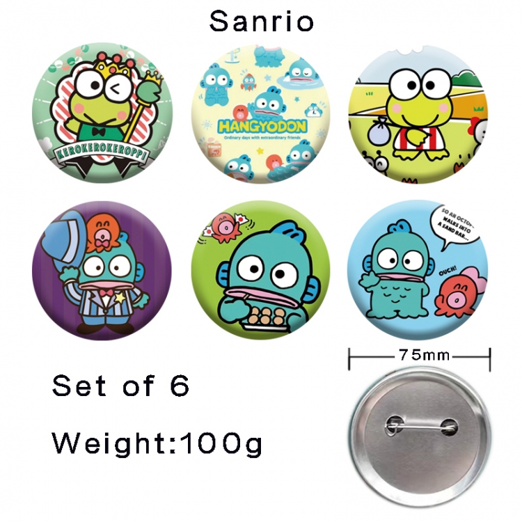 sanrio Anime tinplate laser iron badge badge badge 75mm  a set of 6