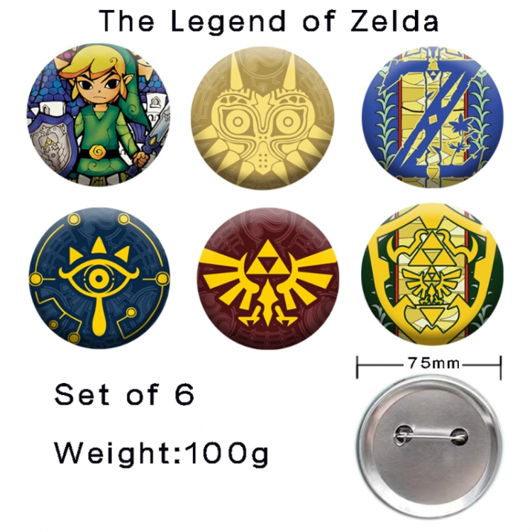 The Legend of Zelda Anime tinplate laser iron badge badge badge 75mm  a set of 6