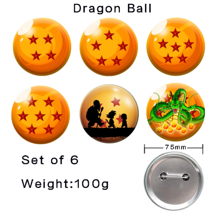 DRAGON BALL Anime tinplate laser iron badge badge badge 75mm  a set of 6