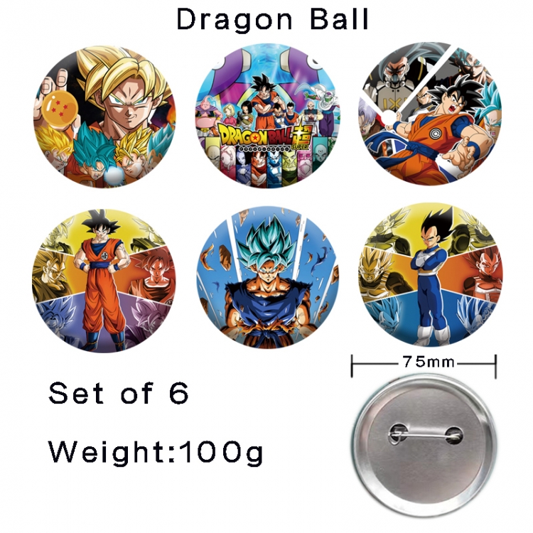 DRAGON BALL Anime tinplate laser iron badge badge badge 75mm  a set of 6