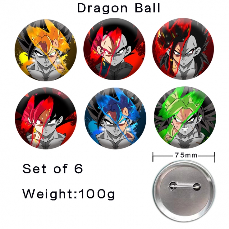 DRAGON BALL Anime tinplate laser iron badge badge badge 75mm  a set of 6