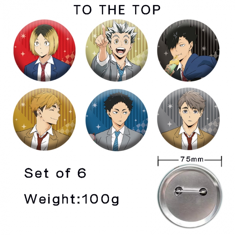 Haikyuu!! Anime tinplate laser iron badge badge badge 75mm  a set of 6