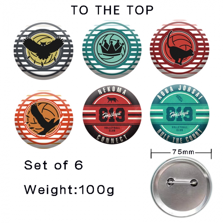 Haikyuu!! Anime tinplate laser iron badge badge badge 75mm  a set of 6