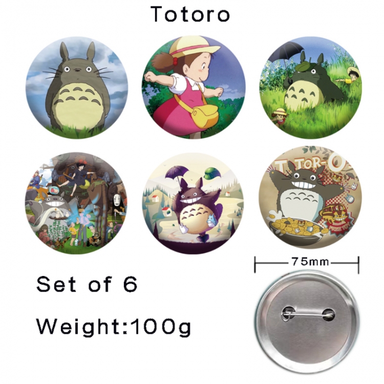 TOTORO Anime tinplate laser iron badge badge badge 75mm  a set of 6