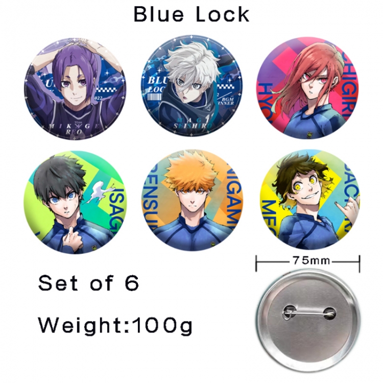BLUE LOCK Anime tinplate laser iron badge badge badge 75mm  a set of 6