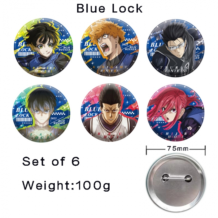 BLUE LOCK Anime tinplate laser iron badge badge badge 75mm  a set of 6