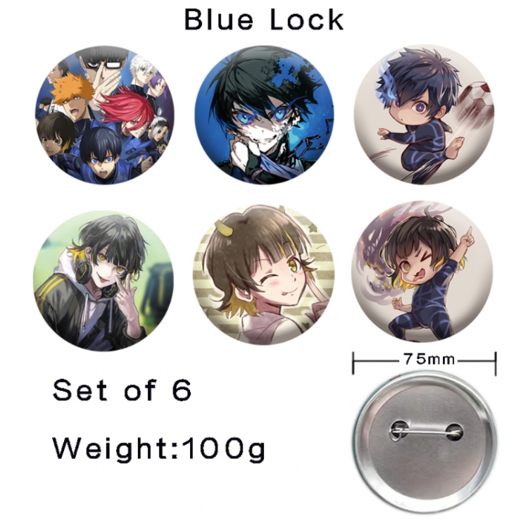 BLUE LOCK Anime tinplate laser iron badge badge badge 75mm  a set of 6