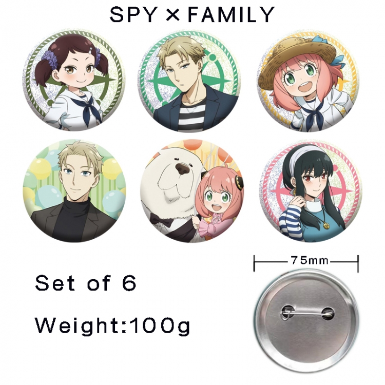 SPY×FAMILY Anime tinplate laser iron badge badge badge 75mm  a set of 6