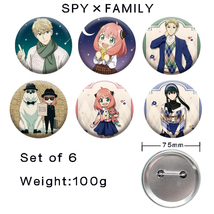 SPY×FAMILY Anime tinplate laser iron badge badge badge 75mm  a set of 6