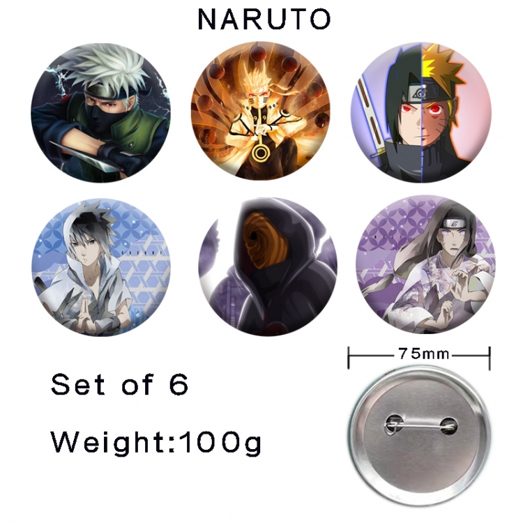 Naruto Anime tinplate laser iron badge badge badge 75mm  a set of 6