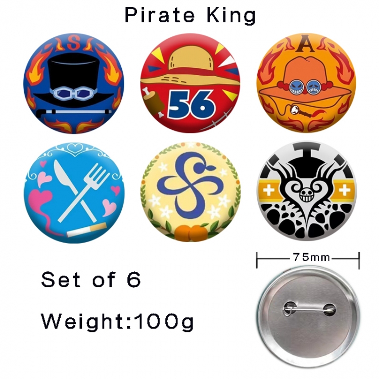 One Piece Anime tinplate laser iron badge badge badge 75mm  a set of 6