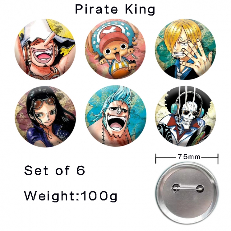 One Piece Anime tinplate laser iron badge badge badge 75mm  a set of 6