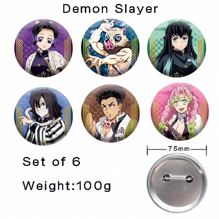 Demon Slayer Kimets Anime tinplate laser iron badge badge badge 75mm  a set of 6