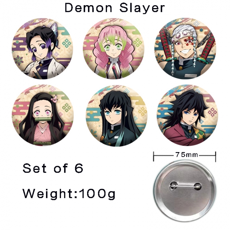 Demon Slayer Kimets Anime tinplate laser iron badge badge badge 75mm  a set of 6