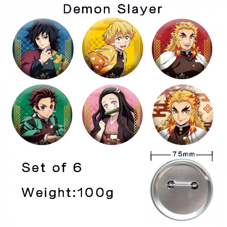 Demon Slayer Kimets Anime tinplate laser iron badge badge badge 75mm  a set of 6