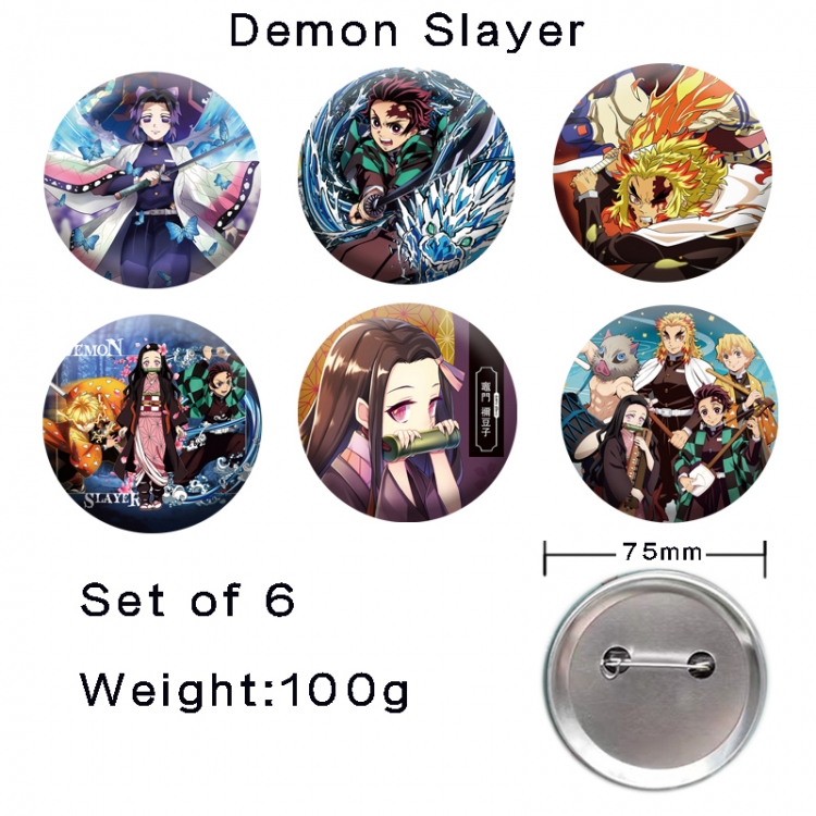 Demon Slayer Kimets Anime tinplate laser iron badge badge badge 75mm  a set of 6