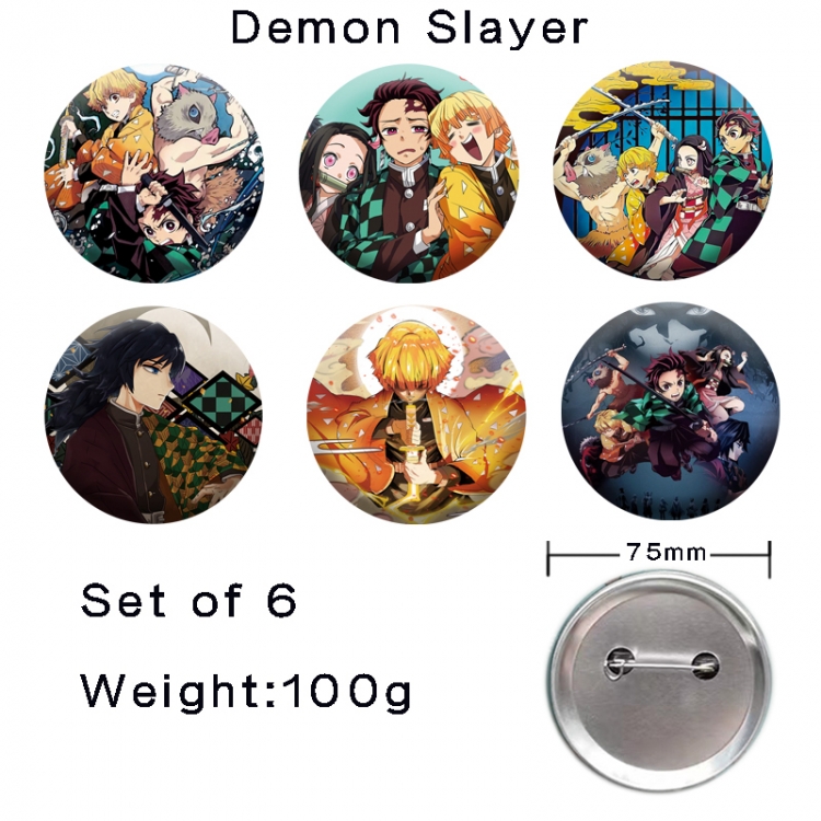 Demon Slayer Kimets Anime tinplate laser iron badge badge badge 75mm  a set of 6