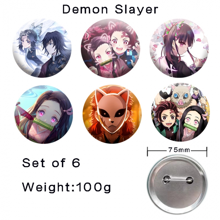Demon Slayer Kimets Anime tinplate laser iron badge badge badge 75mm  a set of 6