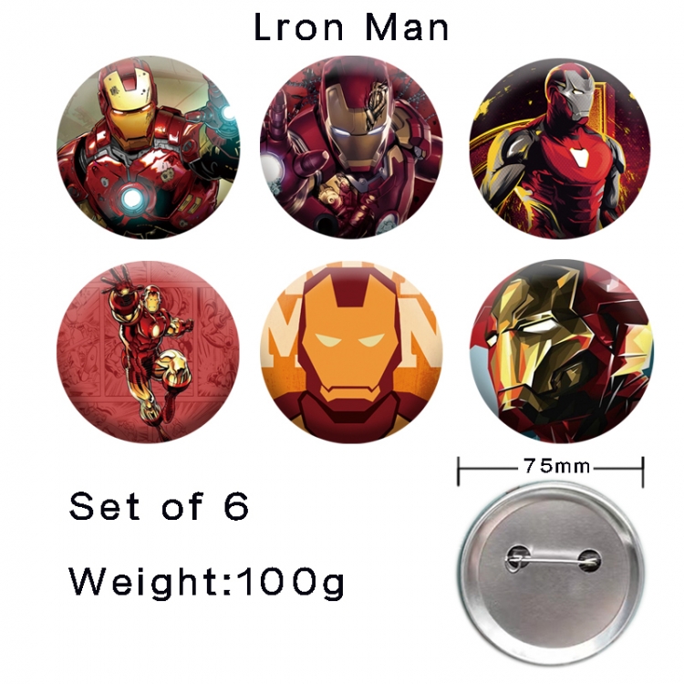 Iron Man Anime tinplate laser iron badge badge badge 75mm  a set of 6