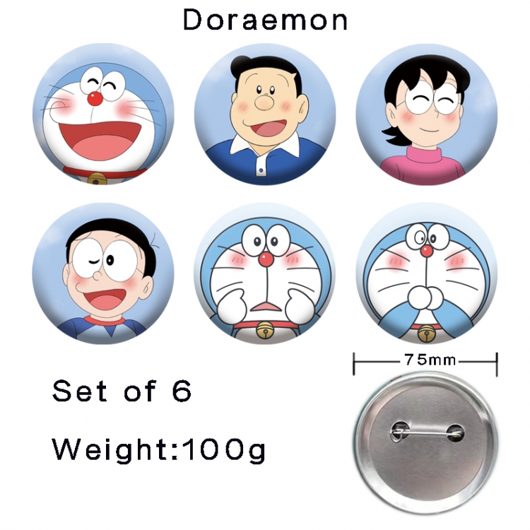 Doraemon Anime tinplate laser iron badge badge badge 75mm  a set of 6