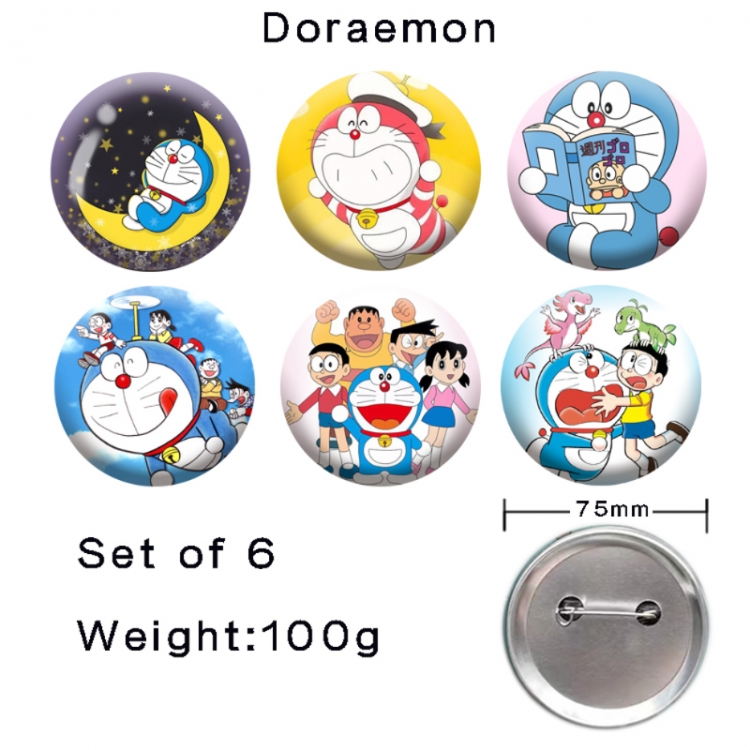 Doraemon Anime tinplate laser iron badge badge badge 75mm  a set of 6