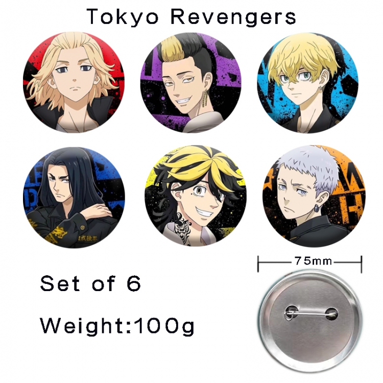 Tokyo Revengers Anime tinplate laser iron badge badge badge 75mm  a set of 6