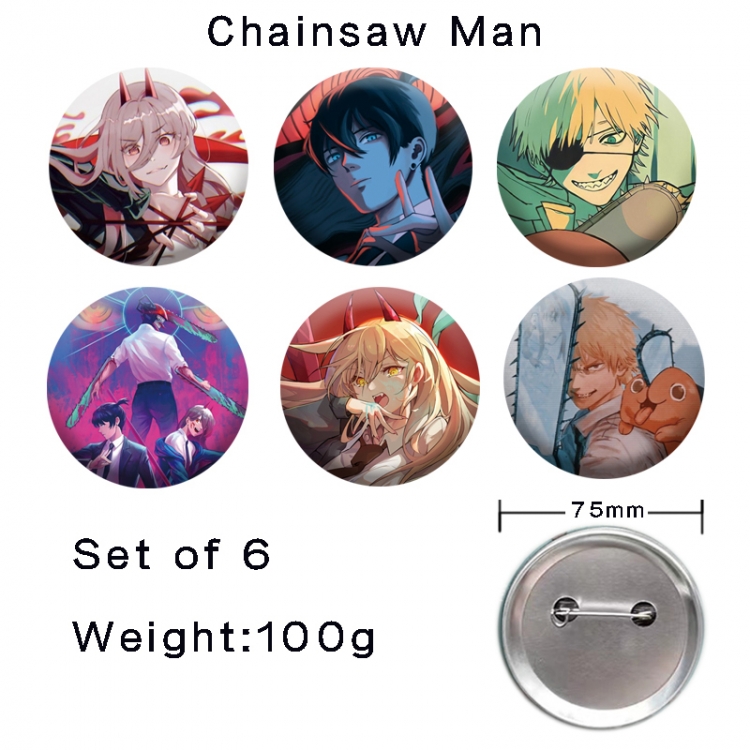 Chainsaw man Anime tinplate laser iron badge badge badge 75mm  a set of 6