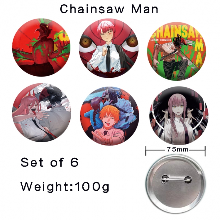 Chainsaw man Anime tinplate laser iron badge badge badge 75mm  a set of 6