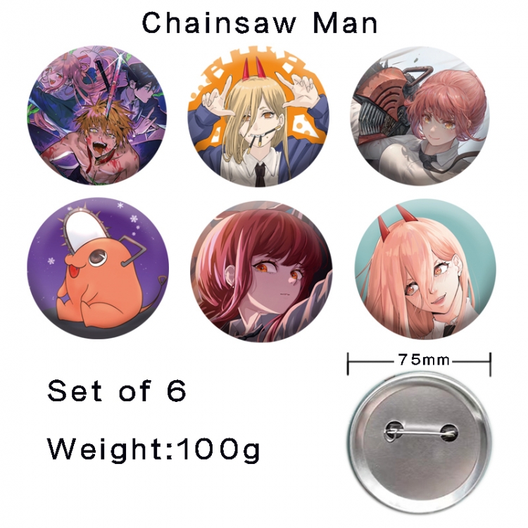 Chainsaw man Anime tinplate laser iron badge badge badge 75mm  a set of 6