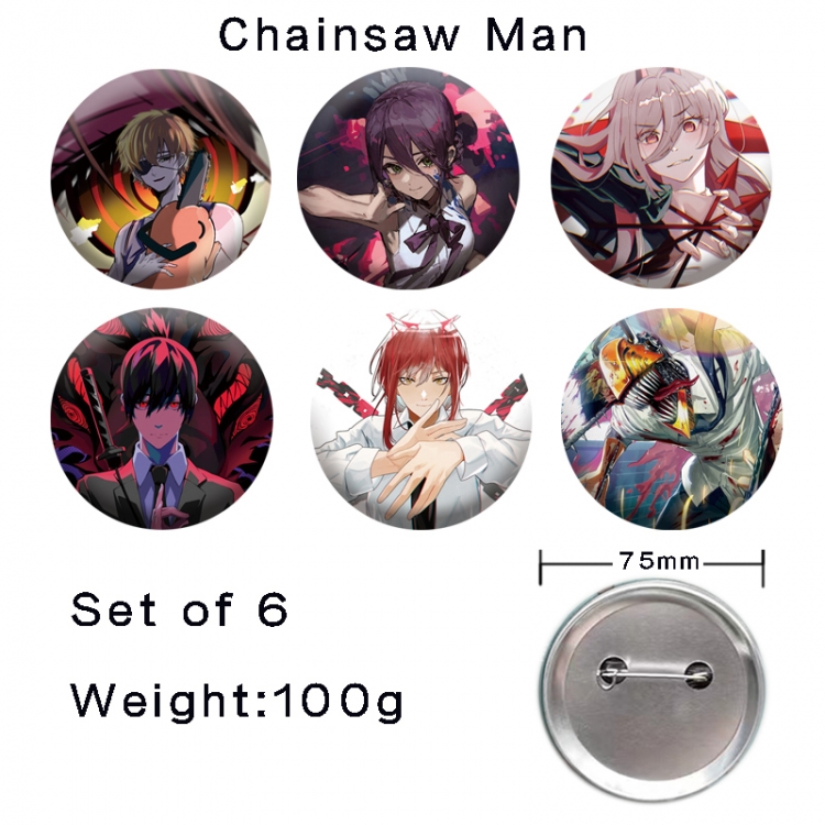 Chainsaw man Anime tinplate laser iron badge badge badge 75mm  a set of 6