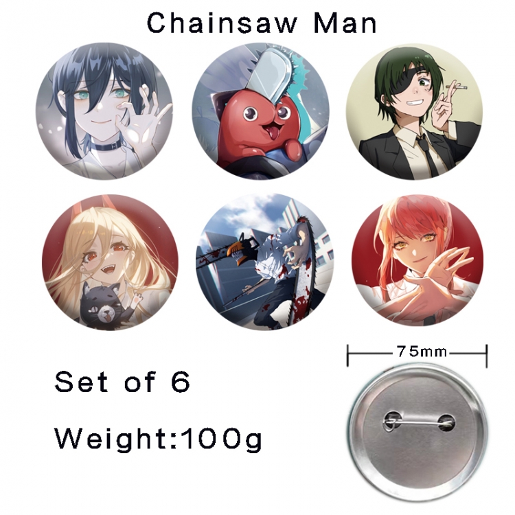 Chainsaw man Anime tinplate laser iron badge badge badge 75mm  a set of 6