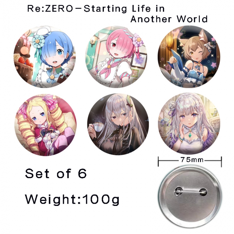 Re:Zero kara Hajimeru Isekai Seikatsu Anime tinplate laser iron badge badge badge 75mm  a set of 6