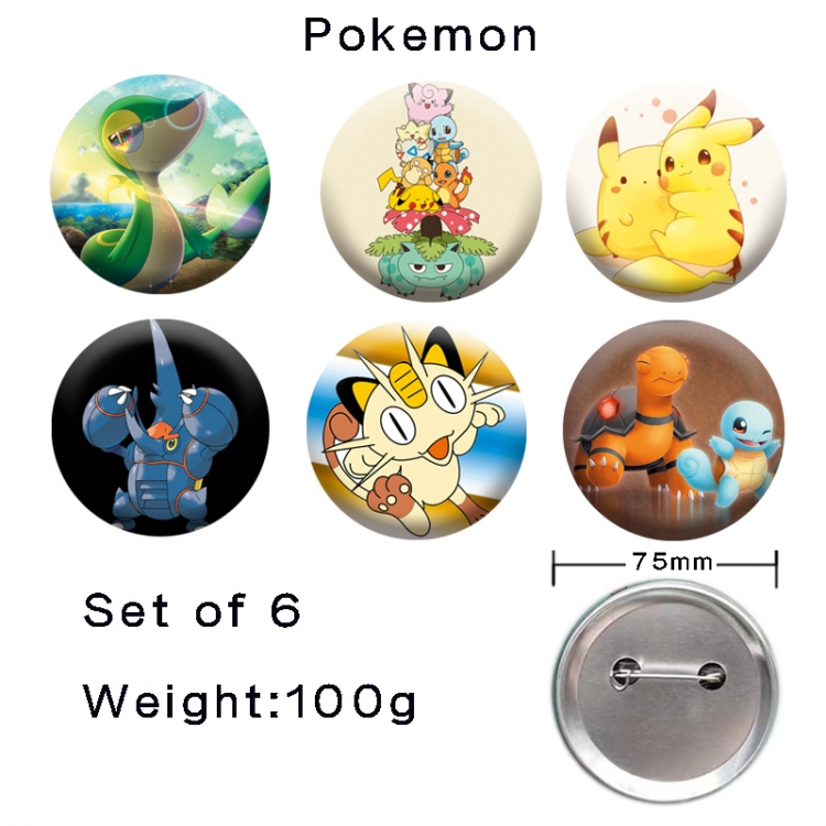 Pokemon Anime tinplate laser iron badge badge badge 75mm  a set of 6
